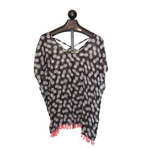 No Boundaries sheer beach cover-up size large pineapple black w/ orange tassels